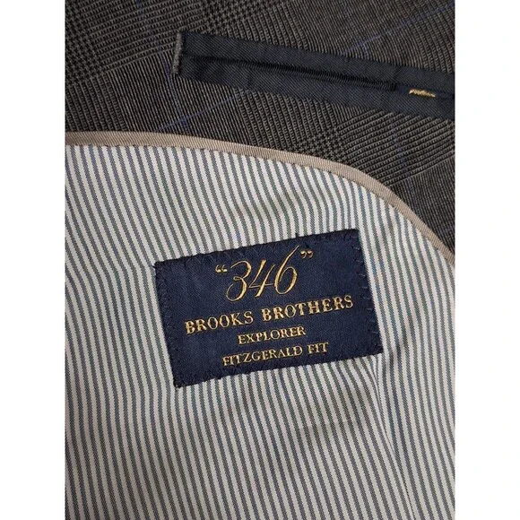 Brooks Brothers Explorer Fitzgerald Suit 42L 40x31 Gray Wool Windowpane 2 Button
